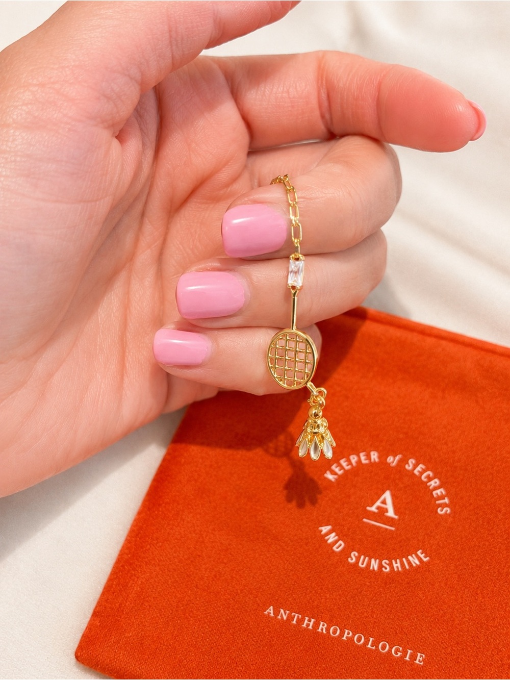 Anthropologie Gold Badminton Racket Charm Necklace NWT 
🎾✨